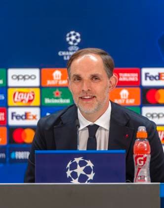 07.05.2024, Fussball UEFA Championsleague 2023 2024: 1 Tag vor dem Halbfinale, Real Madrid - FC Bayern München, Pressekonferenz des FC Bayern im Stadion Santiago Bernabeu Madrid. Trainer Thomas Tuchel (FC Bayern München)