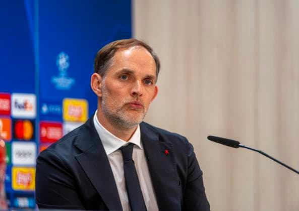 07.05.2024, Fussball UEFA Championsleague 2023 2024: 1 Tag vor dem Halbfinale, Real Madrid - FC Bayern München, Pressekonferenz des FC Bayern im Stadion Santiago Bernabeu Madrid. Trainer Thomas Tuchel (FC Bayern München)