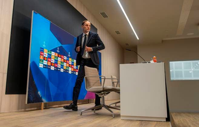 07.05.2024, Fussball UEFA Championsleague 2023 2024: 1 Tag vor dem Halbfinale, Real Madrid - FC Bayern München, Pressekonferenz des FC Bayern im Stadion Santiago Bernabeu Madrid. Trainer Thomas Tuchel (FC Bayern München)