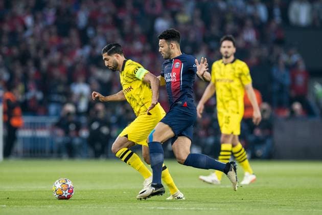 UEFA Champions League: FC Paris Saint-Germain - Borussia Dortmund; 07.05.2024 Zweikampf Emre Can (Borussia Dortmund, 23), Goncalo Ramos (FC Paris Saint-Germain, 9) UEFA Champions League: FC Paris Saint-Germain - Borussia Dortmund , Paris, Parc des Princes Copyright: xBEAUTIFULxSPORTS Wunderlx