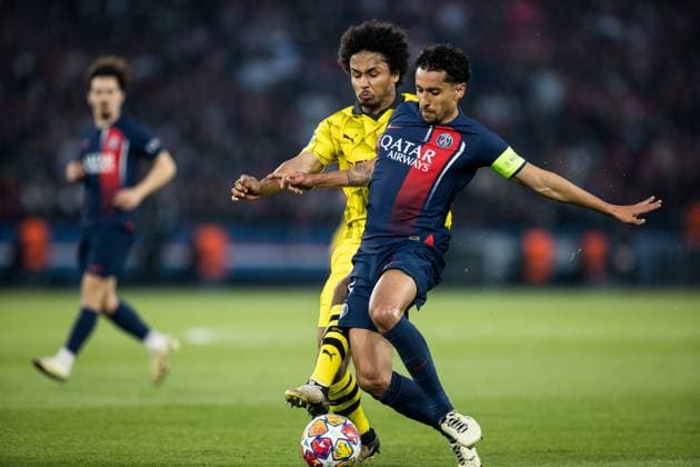 UEFA Champions League: FC Paris Saint-Germain - Borussia Dortmund; 07.05.2024 Zweikampf Karim Adeyemi (Borussia Dortmund, 27), Marquinhos (FC Paris Saint-Germain, 5) UEFA Champions League: FC Paris Saint-Germain - Borussia Dortmund , Paris, Parc des Princes Copyright: xBEAUTIFULxSPORTS Wunderlx