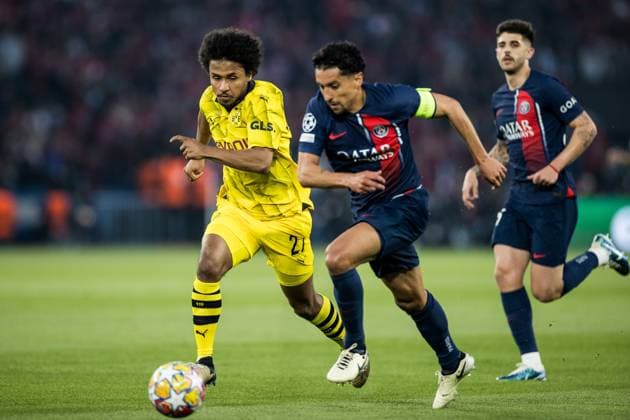 UEFA Champions League: FC Paris Saint-Germain - Borussia Dortmund; 07.05.2024 Zweikampf Karim Adeyemi (Borussia Dortmund, 27), Marquinhos (FC Paris Saint-Germain, 5) UEFA Champions League: FC Paris Saint-Germain - Borussia Dortmund , Paris, Parc des Princes Copyright: xBEAUTIFULxSPORTS Wunderlx