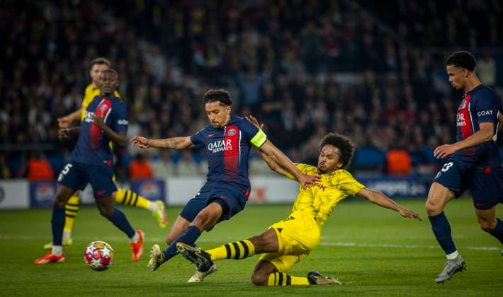 Sport Bilder des Tages Paris, France. 7th Mai 2024. Marquinhos (Paris) Karim Adeyemi (BVB) Paris Saint-Germain - Borussia Dortmund 07.05.2024
