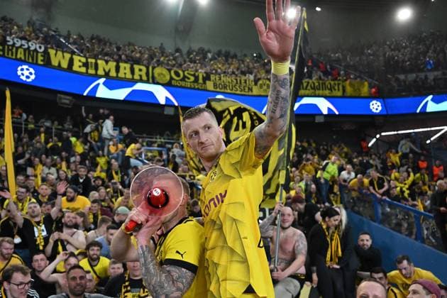 07.05.2024, xjrdrx, Fussball UEFA Champions League, Paris St.Germain - Borussia Dortmund emspor, v.l. Jubel Freude über ueber den Sieg und den Einzug in das Finale der Champions League bei Borussia Dortmund Marco Reus (Borussia Dortmund) (DFL DFB REGULATIONS PROHIBIT ANY USE OF PHOTOGRAPHS as IMAGE SEQUENCES and or QUASI-VIDEO) Paris