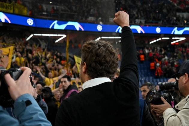 07.05.2024, xjrdrx, Fussball UEFA Champions League, Paris St.Germain - Borussia Dortmund emspor, v.l. Jubel Freude über ueber den Sieg und den Einzug in das Finale der Champions League bei Borussia Dortmund Trainer Edin Terzic (Borussia Dortmund) (DFL DFB REGULATIONS PROHIBIT ANY USE OF PHOTOGRAPHS as IMAGE SEQUENCES and or QUASI-VIDEO) Paris