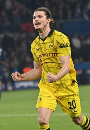 07.05.2024, xjrdrx, Fussball UEFA Champions League, Paris St.Germain - Borussia Dortmund emspor, v.l. Marcel Sabitzer (Borussia Dortmund) jubeln jubelt nach Spielende celebrate at the end of the match. (DFL DFB REGULATIONS PROHIBIT ANY USE OF PHOTOGRAPHS as IMAGE SEQUENCES and or QUASI-VIDEO) Paris