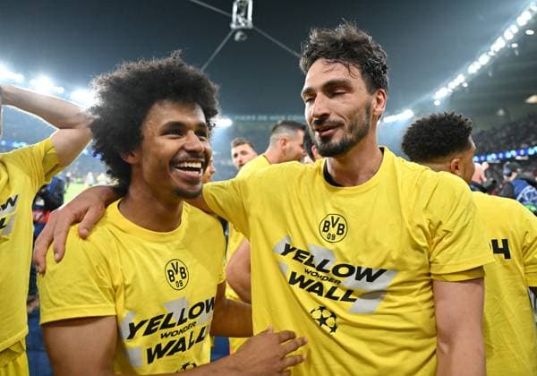 07.05.2024, xjrdrx, Fussball UEFA Champions League, Paris St.Germain - Borussia Dortmund emspor, v.l. Karim Adeyemi (Borussia Dortmund), Mats Hummels (Borussia Dortmund) jubeln jubelt nach Spielende celebrate at the end of the match. (DFL DFB REGULATIONS PROHIBIT ANY USE OF PHOTOGRAPHS as IMAGE SEQUENCES and or QUASI-VIDEO) Paris