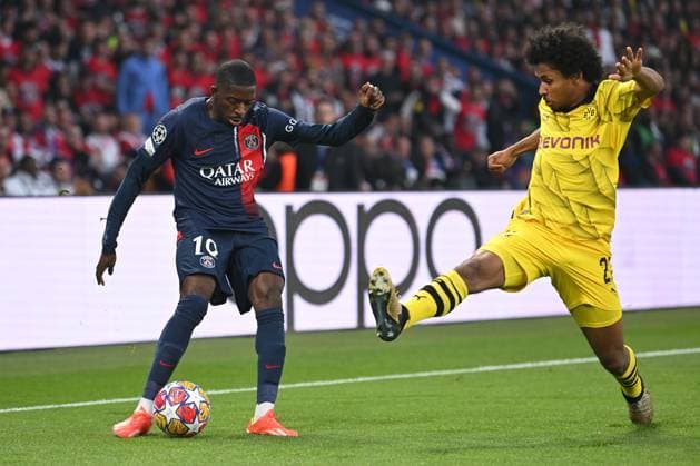 Paris, Parc des Princes, 07.05.24, GER, Herren, UEFA Champions League, Halbfinale, Saison 2023-2024, Paris Saint Germain - Borussia Dortmund Bild: v.li. im Zweikampf Ousmane DEMBELE (Paris) und Karim ADEYEMI (Dortmund) Only for editorial use! UEFA regulations prohibit any use of photographs as image sequences and or quasi-video. Frankreich