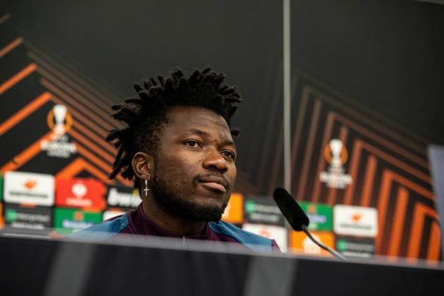 Bayer 04 Leverkusen, Pressekonferenz; 08.05.2024 Edmond Tapsoba (Bayer 04 Leverkusen, 12) Bayer 04 Leverkusen, Pressekonferenz zum Spiel der UEFA Europa League: Bayer 04 Leverkusen - AS Roma; BayArena, Leverkusen; 08.05.2024 Copyright: xBEAUTIFULxSPORTS Buriakovx