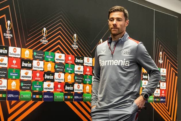 Bayer 04 Leverkusen, Pressekonferenz; 08.05.2024 Xabi Alonso (Cheftrainer, Bayer 04 Leverkusen) Bayer 04 Leverkusen, Pressekonferenz zum Spiel der UEFA Europa League: Bayer 04 Leverkusen - AS Roma; BayArena, Leverkusen; 08.05.2024 Copyright: xBEAUTIFULxSPORTS Buriakovx