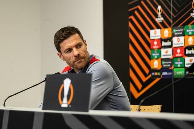 Bayer 04 Leverkusen, Pressekonferenz; 08.05.2024 Xabi Alonso (Cheftrainer, Bayer 04 Leverkusen) Bayer 04 Leverkusen, Pressekonferenz zum Spiel der UEFA Europa League: Bayer 04 Leverkusen - AS Roma; BayArena, Leverkusen; 08.05.2024 Copyright: xBEAUTIFULxSPORTS Buriakovx