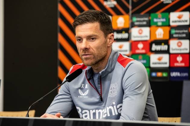 Bayer 04 Leverkusen, Pressekonferenz; 08.05.2024 Xabi Alonso (Cheftrainer, Bayer 04 Leverkusen) Bayer 04 Leverkusen, Pressekonferenz zum Spiel der UEFA Europa League: Bayer 04 Leverkusen - AS Roma; BayArena, Leverkusen; 08.05.2024 Copyright: xBEAUTIFULxSPORTS Buriakovx