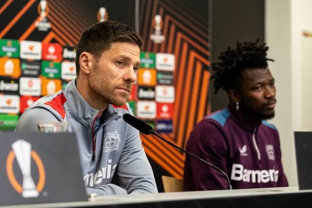 Bayer 04 Leverkusen, Pressekonferenz; 08.05.2024 Xabi Alonso (Cheftrainer, Bayer 04 Leverkusen) Bayer 04 Leverkusen, Pressekonferenz zum Spiel der UEFA Europa League: Bayer 04 Leverkusen - AS Roma; BayArena, Leverkusen; 08.05.2024 Copyright: xBEAUTIFULxSPORTS Buriakovx