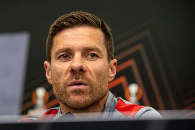 Bayer 04 Leverkusen, Pressekonferenz; 08.05.2024 Xabi Alonso (Cheftrainer, Bayer 04 Leverkusen) Bayer 04 Leverkusen, Pressekonferenz zum Spiel der UEFA Europa League: Bayer 04 Leverkusen - AS Roma; BayArena, Leverkusen; 08.05.2024 Copyright: xBEAUTIFULxSPORTS Buriakovx