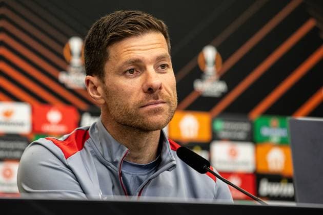 Bayer 04 Leverkusen, Pressekonferenz; 08.05.2024 Xabi Alonso (Cheftrainer, Bayer 04 Leverkusen) Bayer 04 Leverkusen, Pressekonferenz zum Spiel der UEFA Europa League: Bayer 04 Leverkusen - AS Roma; BayArena, Leverkusen; 08.05.2024 Copyright: xBEAUTIFULxSPORTS Buriakovx