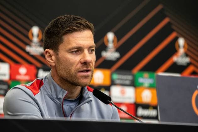 Bayer 04 Leverkusen, Pressekonferenz; 08.05.2024 Xabi Alonso (Cheftrainer, Bayer 04 Leverkusen) Bayer 04 Leverkusen, Pressekonferenz zum Spiel der UEFA Europa League: Bayer 04 Leverkusen - AS Roma; BayArena, Leverkusen; 08.05.2024 Copyright: xBEAUTIFULxSPORTS Buriakovx