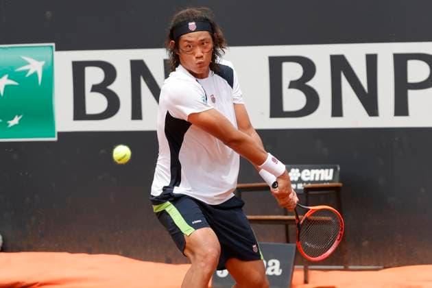 May 8, 2024, Rome, Lazio, Italy: Zhizhen Zhang (CHN) is playing during the first round match ) against Daniel Elahi Galan (COL) on day three of the Internazionali BNL D Italia 2024 at Foro Italico on May 08, 2024 in Rome, Italy. Rome Italy - ZUMAl131 20240508_zsp_l131_019 Copyright: xCiroxDexLucax