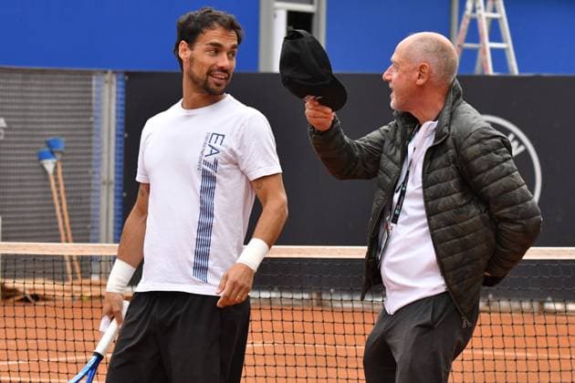 Internazionali di Tennis Roma 2024 8 Maggio 2024 Nella foto: Fabio Fognini e Corrado Barazzutti Copyright: xAndreaxRositox DSC_8256