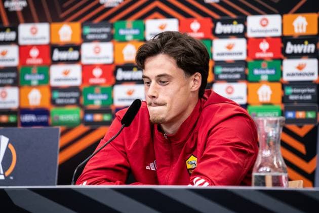 AS Roma, Pressekonferenz; 08.05.2024 Mile Svilar (AS Roma, 99) Bayer 04 Leverkusen, Pressekonferenz zum Spiel der UEFA Europa League: Bayer 04 Leverkusen - AS Roma; BayArena, Leverkusen; 08.05.2024 Copyright: xBEAUTIFULxSPORTS Buriakovx