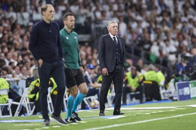 Real Madrid CF head coach Carlo Ancelotti looks on during the UEFA Champions League match between Real Madrid and Bayern Munich at Santiago Bernabeu Stadium on May 8, 2024 in Madrid, Spain. (Photo by: Ma de Gracia Jimenez) FOOTBALL : Real Madrid vs Bayern Munich- UEFA Champions League - 08 05 2024 LGM Panoramic 