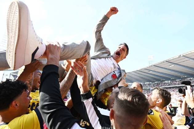 Bilder des Jahres 2024, Sport 05 Mai Sport Themen der Woche KW19 Sport Bilder des Tages 240509 Final Belgian Cup: Union SG vs Antwerp FC Alexander Blessin, head coach of Union, celebrates after winning the Belgian Cup after a football game between Royale Union Saint-Gilloise and Royal Antwerp FC, the final of the Croky Cup, the Belgian Cup, season 2023-2024 on May 9, 2024 in Brussels, Belgium. (Photo by Maarten Straetemans Isosport) BRUSSELS BELGIUM  Copyright: xx 458575