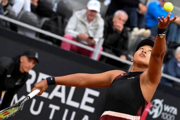 Naomi Osaka of United States of America serves during the match against Marta Kostyuk of Ukraine at the Internazionali BNL d Italia 2024 tennis tournament at Foro Italico in Rome, Italy on May 9, 2024. Naomi Osaka defeated Marta Kostyuk 6-3, 6-2. antoniettaxbaldassarre