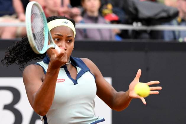 Coco Gauff of United States of America in action during her match against Magdalena Frech of Poland at the Internazionali BNL d Italia 2024 tennis tournament at Foro Italico in Rome, Italy on May 9, 2024. Coco Gauff defeated Magdalena Frech 6-3, 6-3. antoniettaxbaldassarre