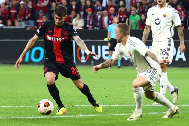 Bayer 04 Leverkusen vs. AS Roma, Fussball, Europa League, Halbfinale, Rueckspiel, 09.05.2024 Torchance fuer Exequiel Palacios (Bayer 04 Leverkusen) Leverkusen NRW Deutschland