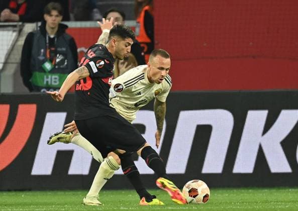 08.05.2024, xjrdrx, Fussball UEFA Europa League, Bayer 04 Leverkusen - AS Roma emspor, v.l. Exequiel Palacios (Bayer Leverkusen), Angelino (AS Rom) (DFL DFB REGULATIONS PROHIBIT ANY USE OF PHOTOGRAPHS as IMAGE SEQUENCES and or QUASI-VIDEO) Leverkusen