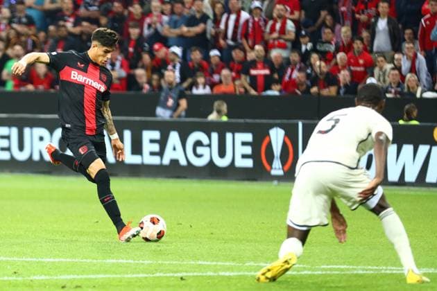Bayer 04 Leverkusen vs. AS Roma, Fussball, Europa League, Halbfinale, Rueckspiel, 09.05.2024 Torchance fuer Exequiel Palacios (Bayer 04 Leverkusen) Leverkusen NRW Deutschland
