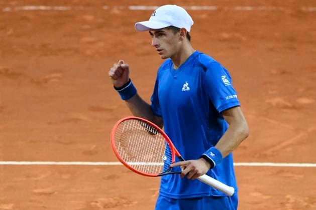 Matteo Arnaldi of Italy celebrates during his match against Harold Mayot of France at the Internazionali BNL d Italia 2024 tennis tournament at Foro Italico in Rome, Italy on May 9, 2024. Matteo Arnaldi defeated Harold Mayot 3-6, 7-5, 6-4. antoniettaxbaldassarre