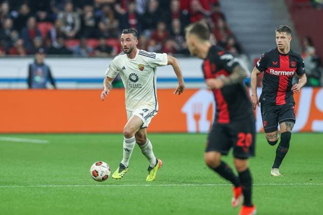 09.05.2024, Fussball, Saison 2023 2024, Europa League, Halbfinale, Bayer Leverkusen - AS Rom, Bryan Cristante (AS Roma) Leverkusen BayArena NRW Deutschland xRHR-FOTO TRx Copyright: TimxRehbein RHR-FOTOx RHR-FOTO TR