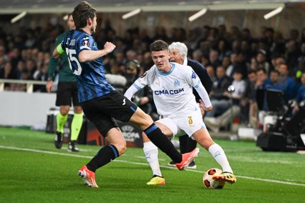 Quentin Merlin of Olympique Marsiglia during the UEFA Europa League Semi finals second leg match between Atalanta BC and Olympique Marsiglia on May 9, 2024 at Gewiss stadium in Bergamo, Italy. Credit: Tiziano Ballabio  Copyright: xTizianoxBallabio IPAxSportx xipax xx IPA_45908118 IPA_Agency_IPA45908118