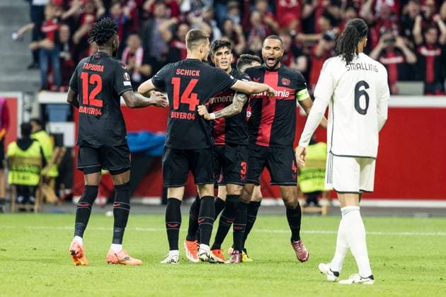 UEFA Europa League Halbfinale; Bayer 04 Leverkusen vs. AS Rom, 09.05.2024 Jubel zum 1:2 durch Eigentor von Gianluca Mancini (AS Roma, 23) UEFA Europa League: Bayer 04 Leverkusen - AS Roma, Leverkusen, BayArena am 09.05.2024 Copyright: xBEAUTIFULxSPORTS Wunderlx