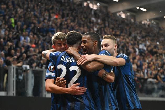 Football Europa League match - Atalanta BC vs Olympique De Marseille Matteo Ruggeri of Atalanta BC celebrating after a goal during the UEFA Europa League Semi finals second leg match between Atalanta BC and Olympique Marsiglia on May 9, 2024 at Gewiss stadium in Bergamo, Italy. Credit: Tiziano Ballabio Bergamo Italy  Copyright: xIPAxSport ABACAx
