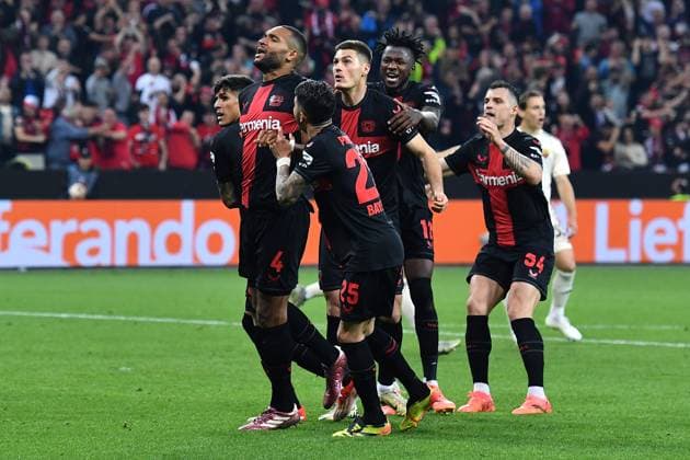 Fußball Europa League Halbfinale Bayer 04 Leverkusen - AS Rom am 09.05.2024 in der BayArena in Leverkusen Torjubel Leverkusen zum 1:2 durch ein Eigentor von Gianluca Mancini ( Rom )