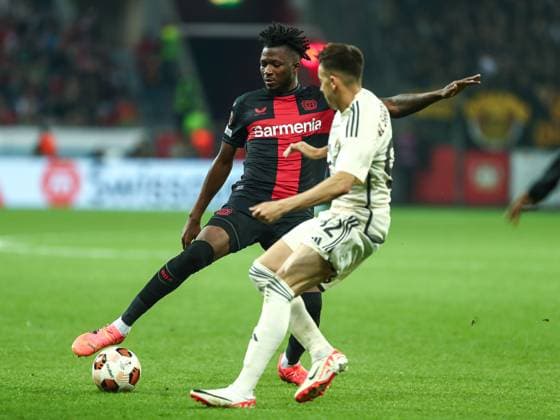 Edmond Faycial Tapsoba (Bayer 04 Leverkusen, 12) im Zweikampf gegen Stephan El Shaarawy (AS Rom, 92), GER, Bayer 04 Leverkusen vs. AS Rom, UEFA Europa League 2023 24, Halbfinal-Rückspiel, 09.05.2024, GER, Bayer 04 Leverkusen vs. AS Rom, UEFA Europa League 2023 24, Halbfinal-Rückspiel, 09.05.2024, Foto: Eibner-Pressefoto Gabriel Boia Leverkusen Copyright: xGabrielxBoiax EP_EER
