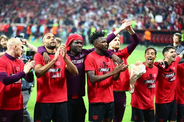 Bayer 04 Leverkusen vs. AS Roma, Fussball, Europa League, Halbfinale, Rueckspiel, 09.05.2024 Bayer 04 Leverkusen feiert den Einzug ins Finale Leverkusen NRW Deutschland