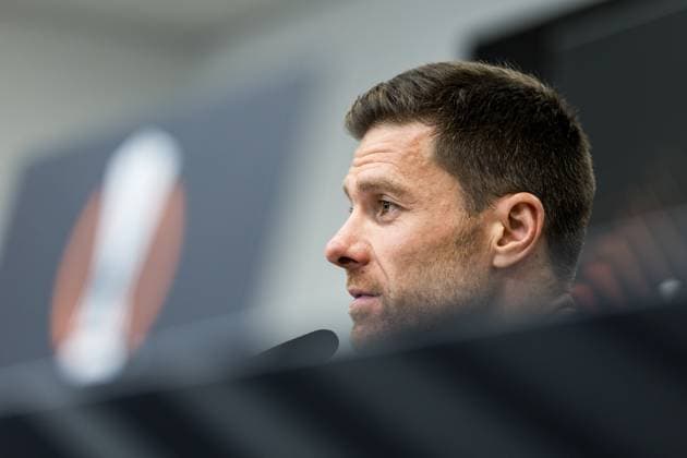 UEFA Europa League Halbfinale; Bayer 04 Leverkusen vs. AS Rom, 09.05.2024 Xabi Alonso (Trainer Bayer 04 Leverkusen) in der Pressekonferenz UEFA Europa League: Bayer 04 Leverkusen - AS Roma, Leverkusen, BayArena am 09.05.2024 Copyright: xBEAUTIFULxSPORTS Wunderlx