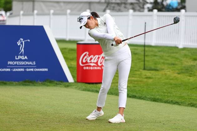 CLIFTON, NJ - MAY 09: Rose Zhang of the United States plays her shot from the tenth tee during the first round of the Cognizant Founders Cup at Upper Montclair Country Club on May 09, 2024 in Clifton, New Jersey. (Photo by Rich Graessle Icon Sportswire) GOLF: MAY 09 LPGA, Golf Damen Cognizant Founders Cup EDITORIAL USE ONLY Icon2405094266