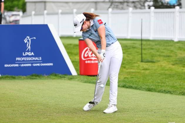 CLIFTON, NJ - MAY 09: Leona Maguire of Ireland plays her shot from the tenth tee during the first round of the Cognizant Founders Cup at Upper Montclair Country Club on May 09, 2024 in Clifton, New Jersey. (Photo by Rich Graessle Icon Sportswire) GOLF: MAY 09 LPGA, Golf Damen Cognizant Founders Cup EDITORIAL USE ONLY Icon2405094296