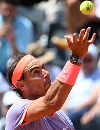 (240510) -- ROME, May 10, 2024 -- Rafael Nadal of Spain serves during the men s singles 1st round match against Zizou Bergs of Belgium at the Men s ATP, Tennis Herren Rome Open tennis tournament in Rome, Italy, May 9, 2024. (Photo by Xinhua) (SP)ITALY-ROME-TENNIS-ATP-ROME OPEN AxErbeituo¡¤lingeliya 