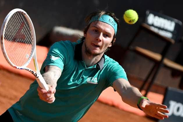 Alexander Bublik of Kazakhstan in action during the match against Nuno Borges of Portugal at the Internazionali BNL d Italia 2024 tennis tournament at Foro Italico in Rome, Italy on May 10, 2024. Nuono Borges defeated Alexander Bublik 6-4, 6-4. antoniettaxbaldassarre
