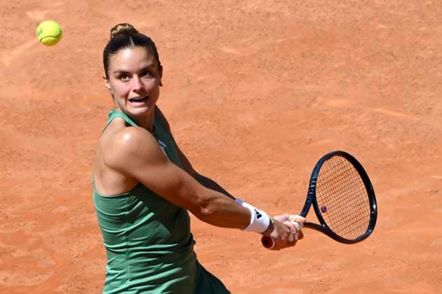 Maria Sakkari of Greece in action during the match against Varvara Gracheva of France at the Internazionali BNL d Italia 2024 tennis tournament at Foro Italico in Rome, Italy on May 10, 2024. Maria Sakkari defeated Varvara Gracheva 6-2, 6-2. antoniettaxbaldassarre
