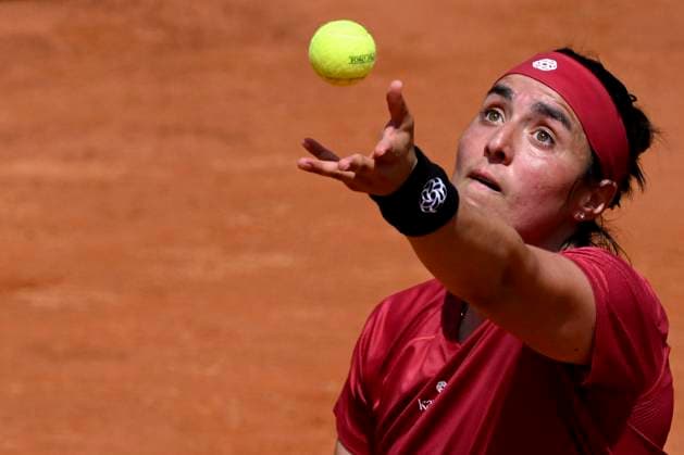 Ons Jabeur of Tunisia during the match against Sofia Kenin of United States of America at the Internazionali BNL d Italia 2024 tennis tournament at Foro Italico in Rome, Italy on May 10, 2024. antoniettaxbaldassarre