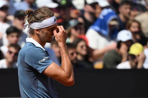 Alexander Zverev during the match against Aleksander Vukic at the Internazionali BNL d Italia 2024 tennis tournament at Foro Italico in Rome, Italy on May 10th, 2024. antoniettaxbaldassarre