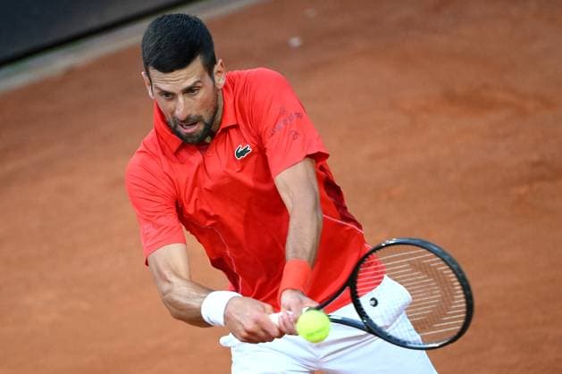 Novak Djokovic during the match against Corentin Moutet at the Internazionali BNL d Italia 2024 tennis tournament at Foro Italico in Rome, Italy on May 10th, 2024. antoniettaxbaldassarre