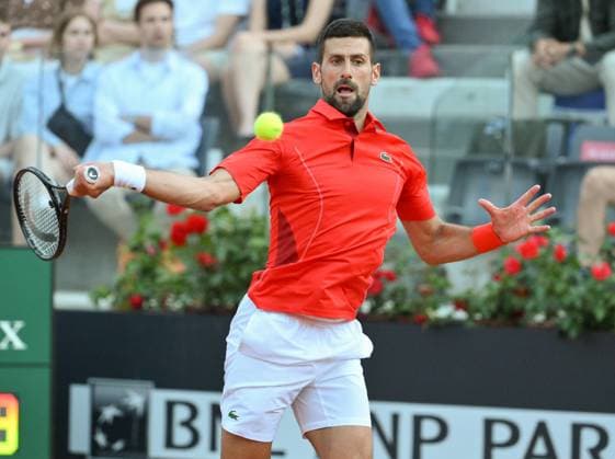 (240511) -- ROME, May 11, 2024 -- Novak Djokovic of Serbia hits a return during the men s singles round of 64 match against Corentin Moutet of France at the ATP, Tennis Herren Italian Open in Rome, Italy, May 10, 2024. (Photo by Xinhua) (SP)ITALY-ROME-TENNIS-ATP-ITALIAN OPEN AlbertoxLingria 