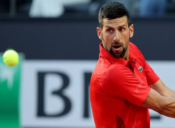 (240511) -- ROME, May 11, 2024 -- Novak Djokovic of Serbia hits a return during the men s singles round of 64 match against Corentin Moutet of France at the ATP, Tennis Herren Italian Open in Rome, Italy, May 10, 2024. (Photo by Xinhua) (SP)ITALY-ROME-TENNIS-ATP-ITALIAN OPEN AlbertoxLingria 