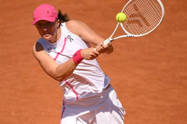 Iga Swiatek of Poland during the match against Yulia Putintseva of Kazakistan at the Internazionali BNL d Italia 2024 tennis tournament at Foro Italico in Rome, Italy on May 11th, 2024. antoniettaxbaldassarre